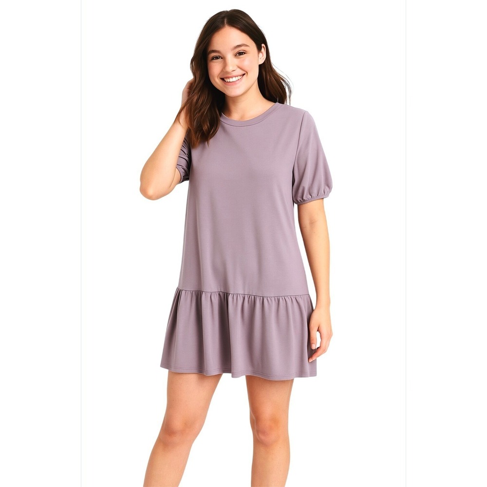 Divided H&M Dress XS Purple T-Shirt Dress Short Sleeves Ruffled Hem Lilac Casual